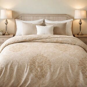 Yves Delorme Paris “Medallion”  King Beige/Cream Reversible Duvet Cover